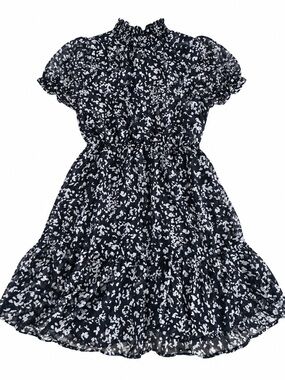 Poppies and Roses Black White Floral Ruffle Tiered Dress little girl Size Small
